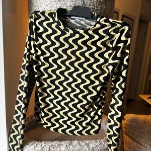 Adorable Black Top with Green & Beige Stripes